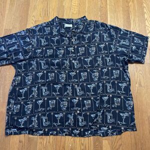 Caribbean black martini print rayon Men's short sleeve casual‎ dress shirt 4XL